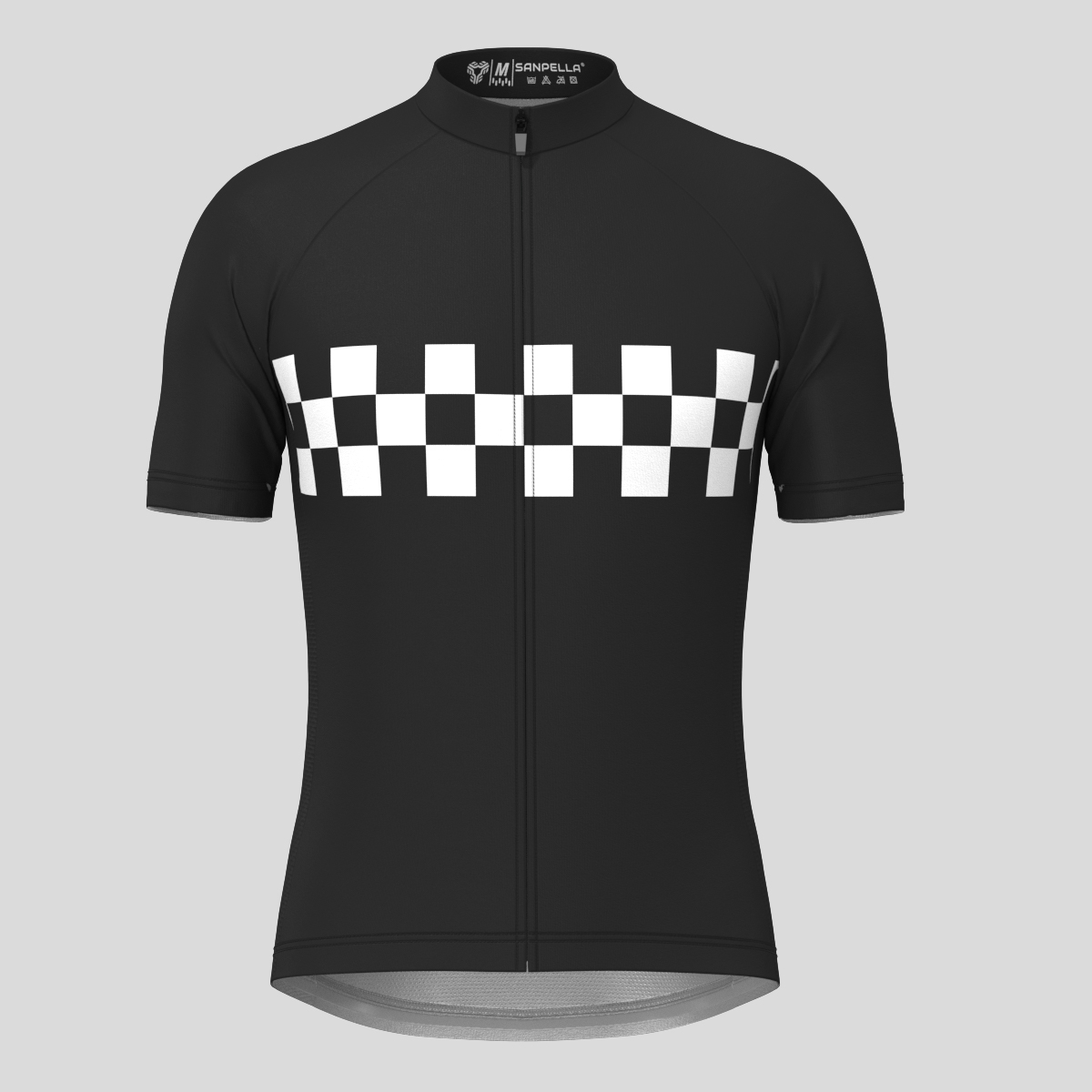 Men's Checkered Flag Retro Cycling Jersey - Black