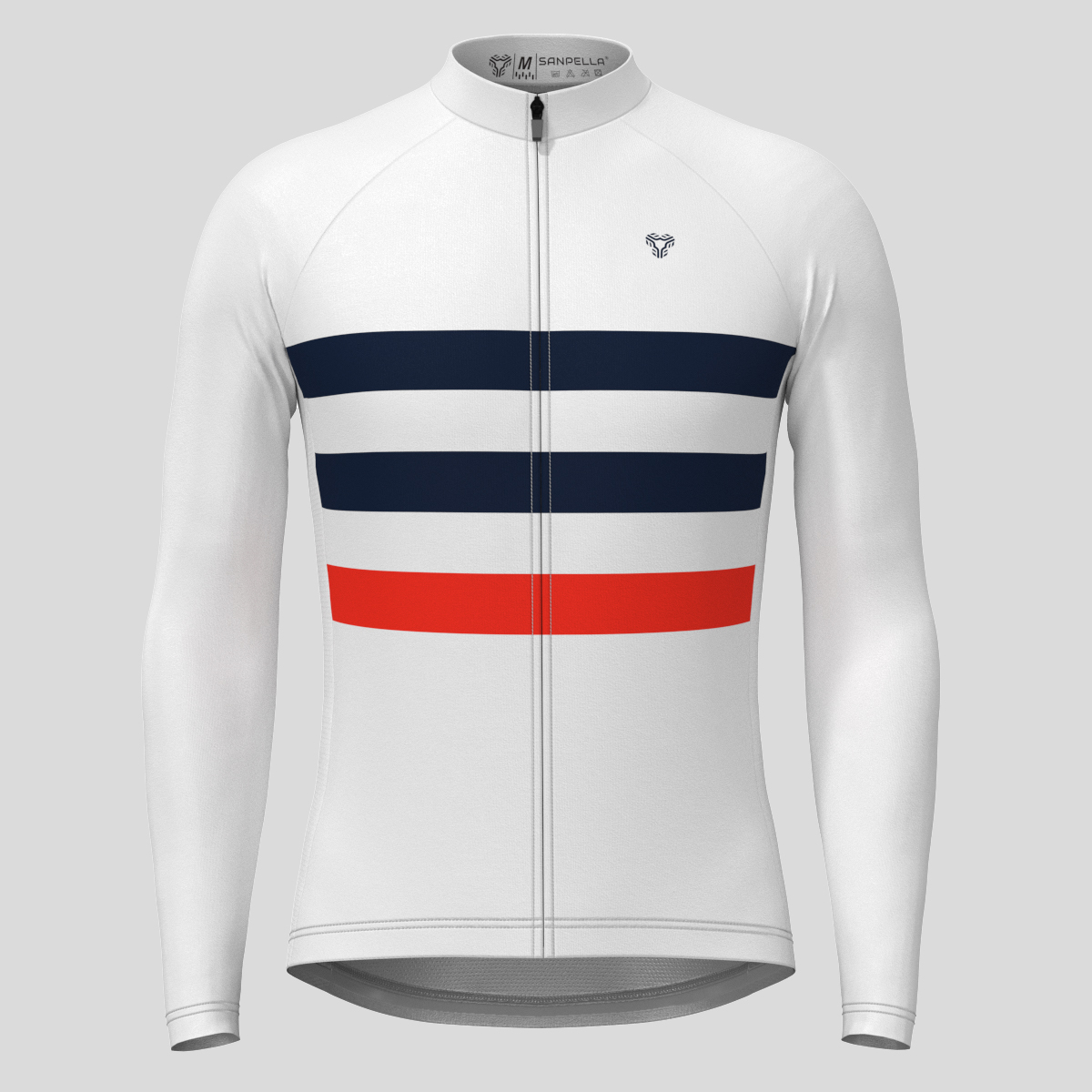 Men's Classic Stripes LS Cycling Jersey - White/Navy/Red