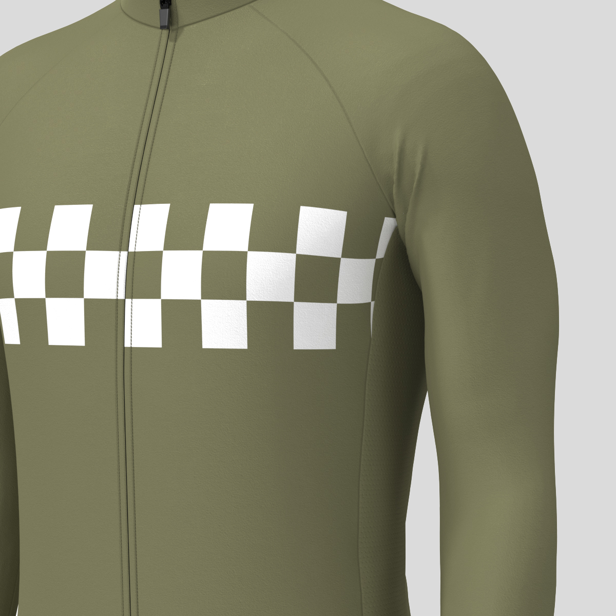 Men's Checkered Flag Retro LS Cycling Jersey - Olive