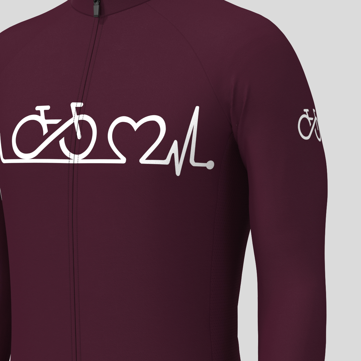 Bike Heartbeat Men's LS Cycling Jersey - Burgundy