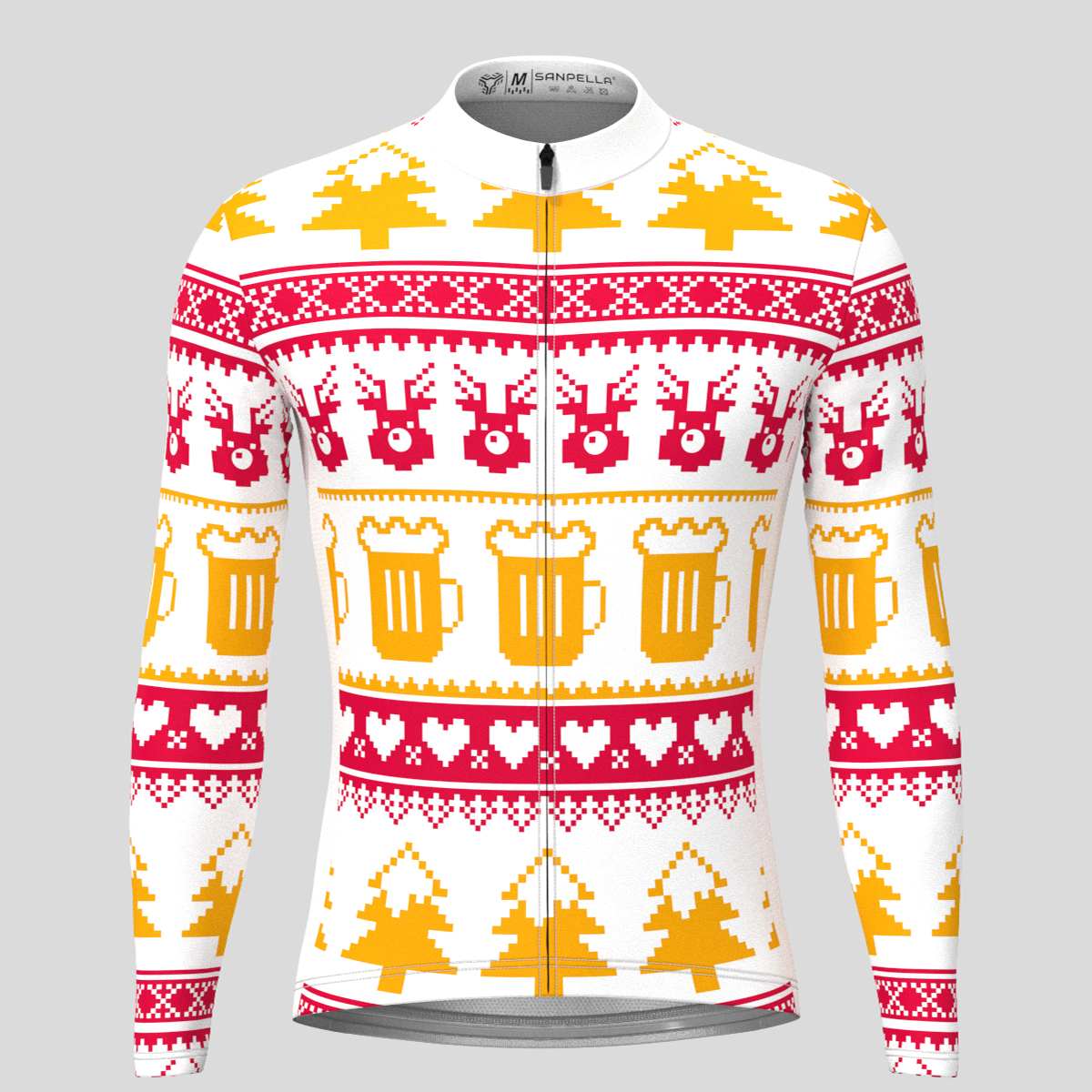 Christmas Sweater Beer Reindeer Men's LS Cycling Jersey