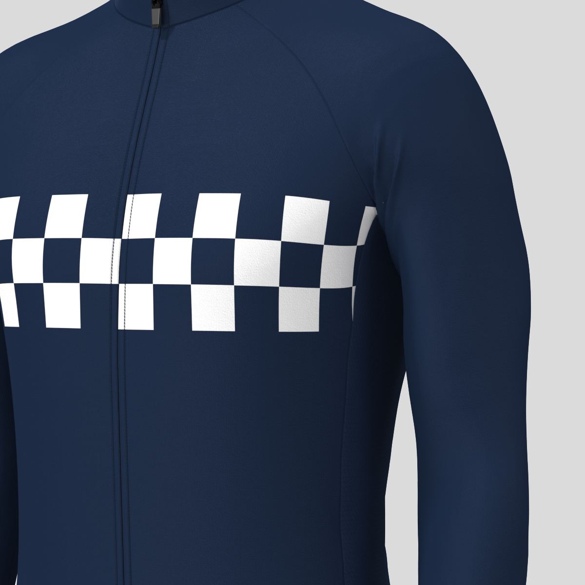 Men's Checkered Flag Retro LS Cycling Jersey - Navy