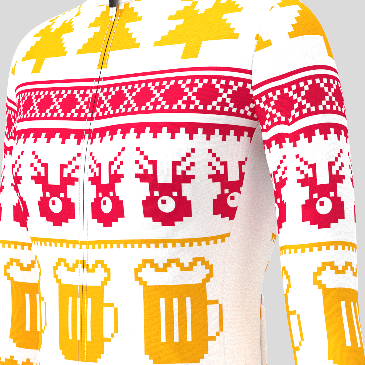 Christmas Sweater Beer Reindeer Women's LS Cycling Jersey