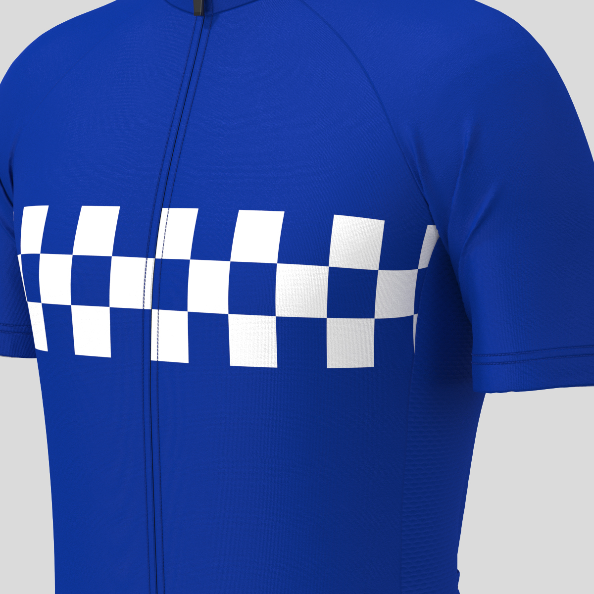 Men's Checkered Flag Retro Cycling Jersey - Racing Blue