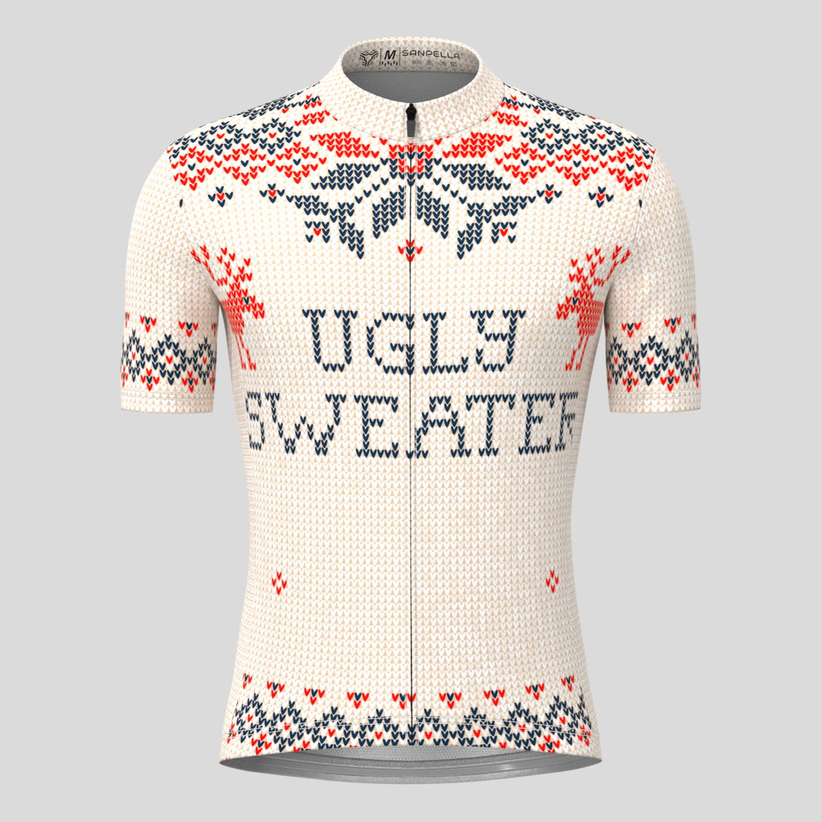 XMAS Ugly Sweater Themed Men's Cycling Jersey - Beige