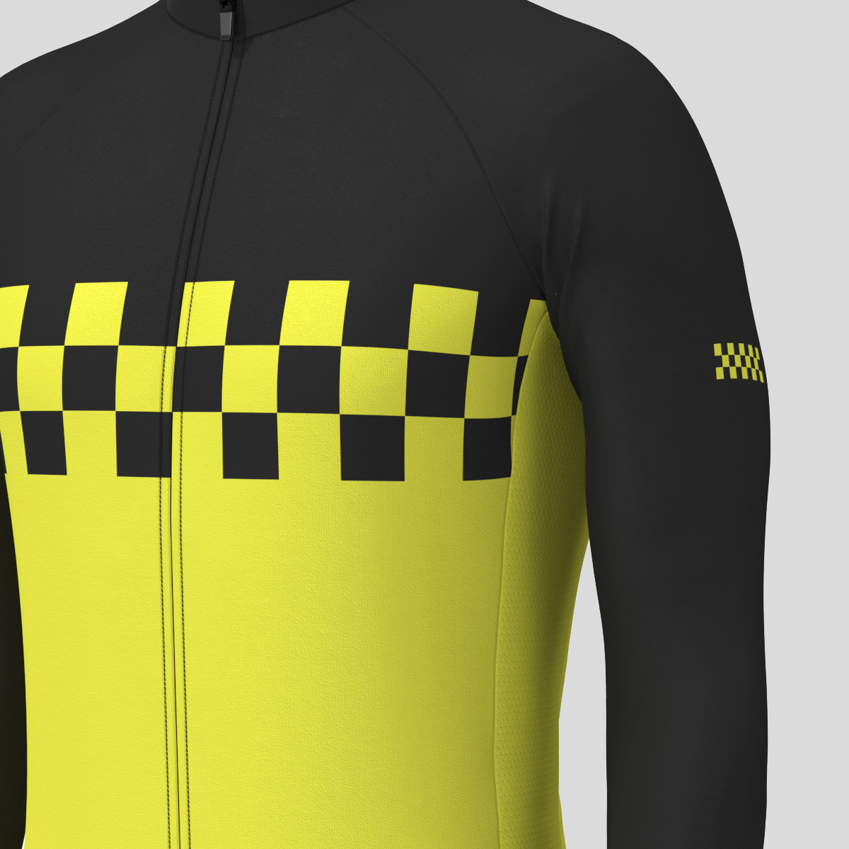 Men's Checkered Flag LS Cycling Jersey - Yellow