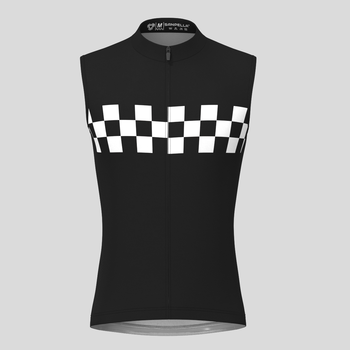 Men's Checkered Flag Retro Sleeveless Cycling Jersey - Black