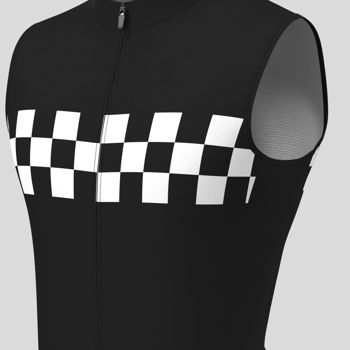 Men's Checkered Flag Retro Sleeveless Cycling Jersey - Black