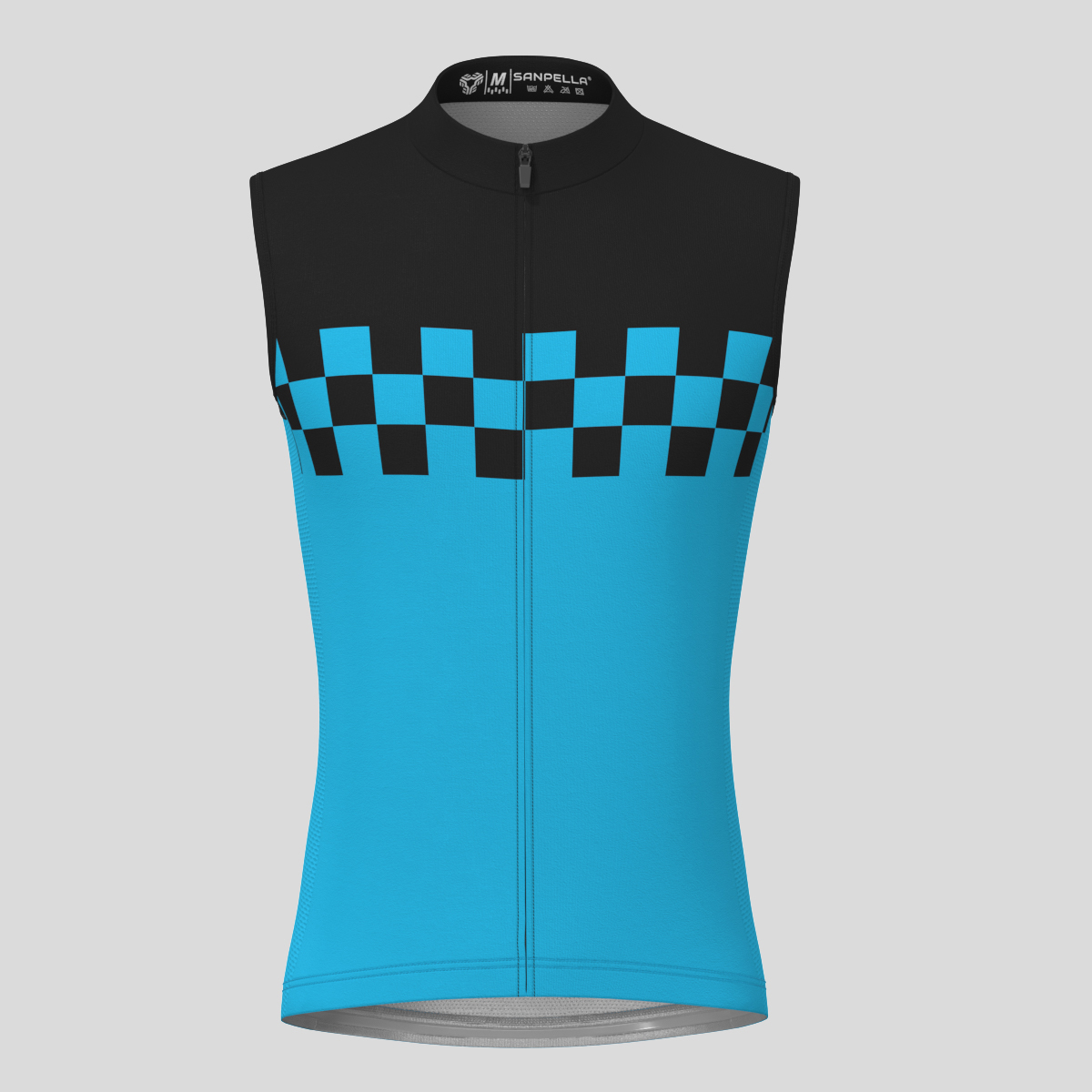 Men's Checkered Flag Retro Sleeveless Cycling Jersey - Blue