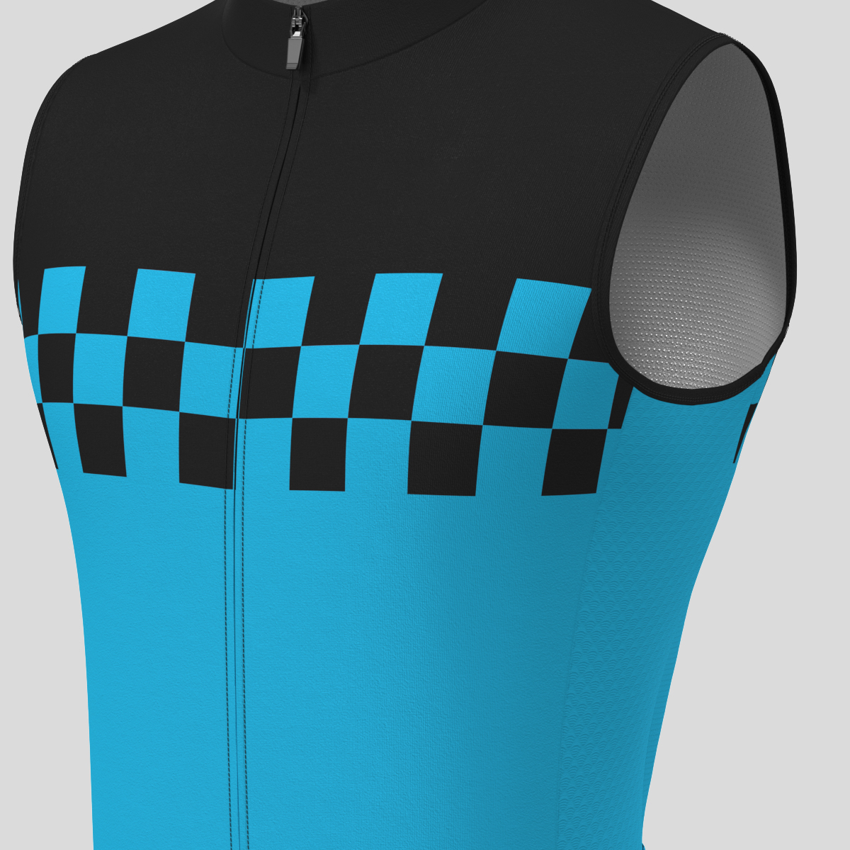 Men's Checkered Flag Retro Sleeveless Cycling Jersey - Blue