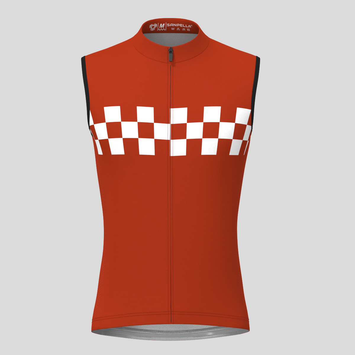 Men's Checkered Flag Retro Sleeveless Cycling Jersey - Brick