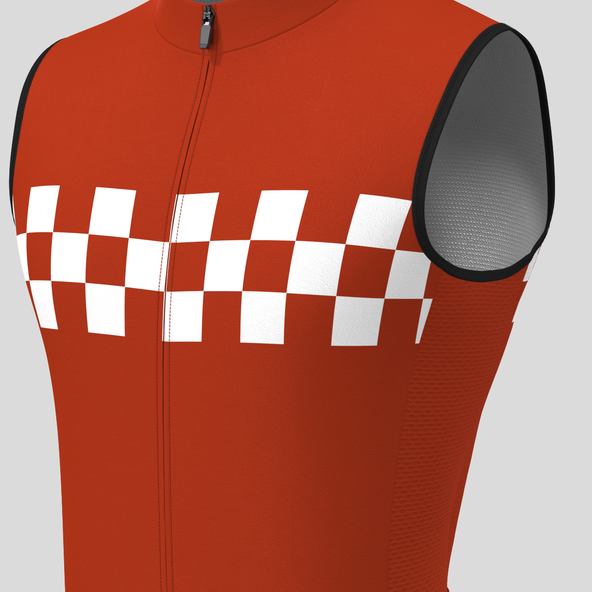 Men's Checkered Flag Retro Sleeveless Cycling Jersey - Brick