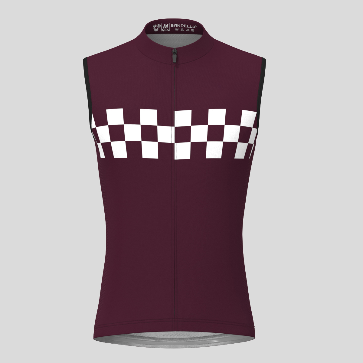 Men's Checkered Flag Retro Sleeveless Cycling Jersey - Burgundy