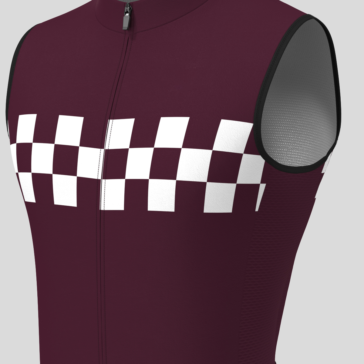 Men's Checkered Flag Retro Sleeveless Cycling Jersey - Burgundy