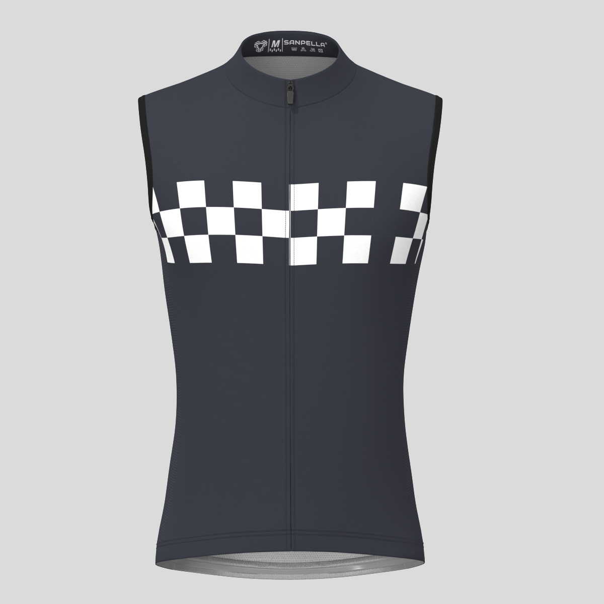 Men's Checkered Flag Retro Sleeveless Cycling Jersey - Graphite