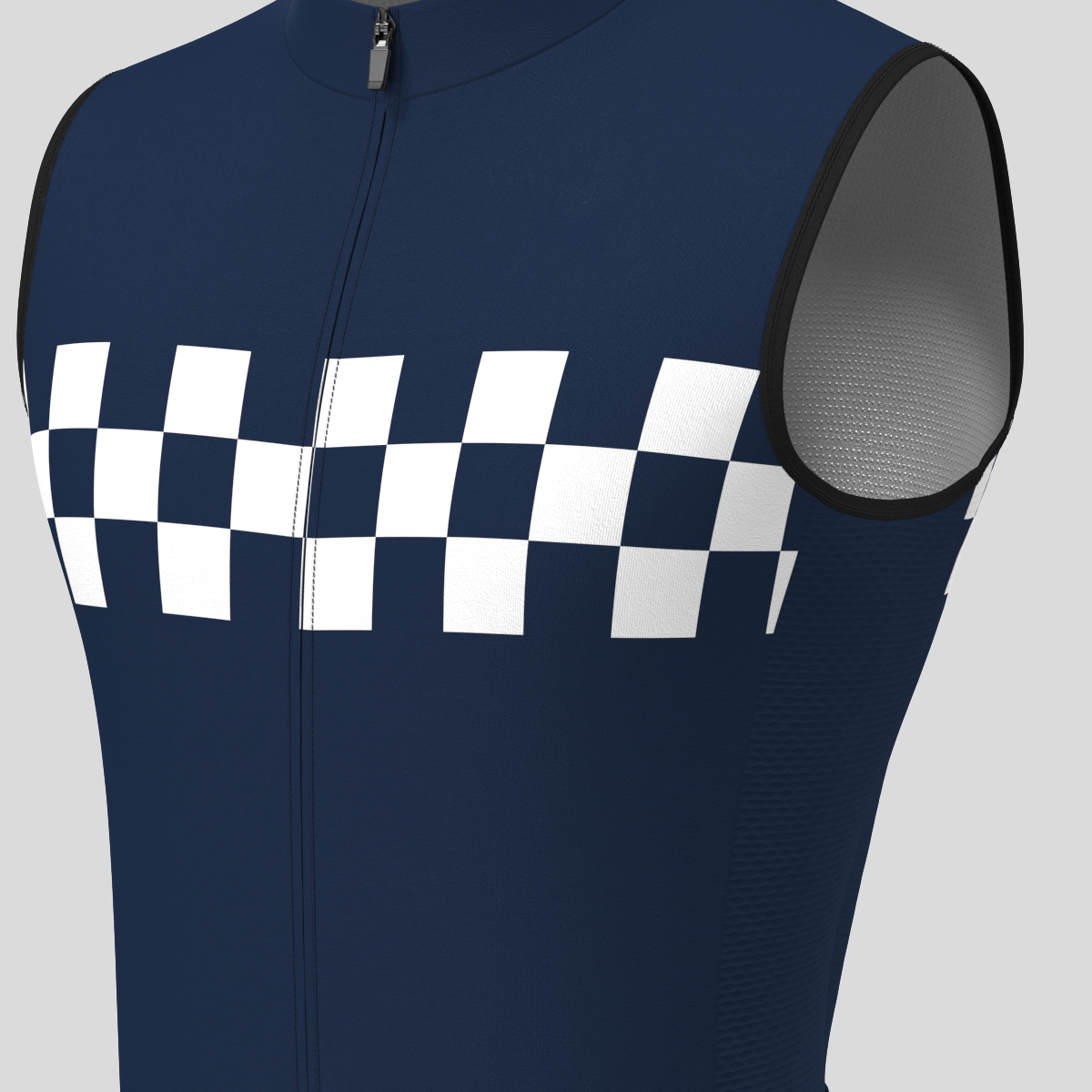 Men's Checkered Flag Retro Sleeveless Cycling Jersey - Navy