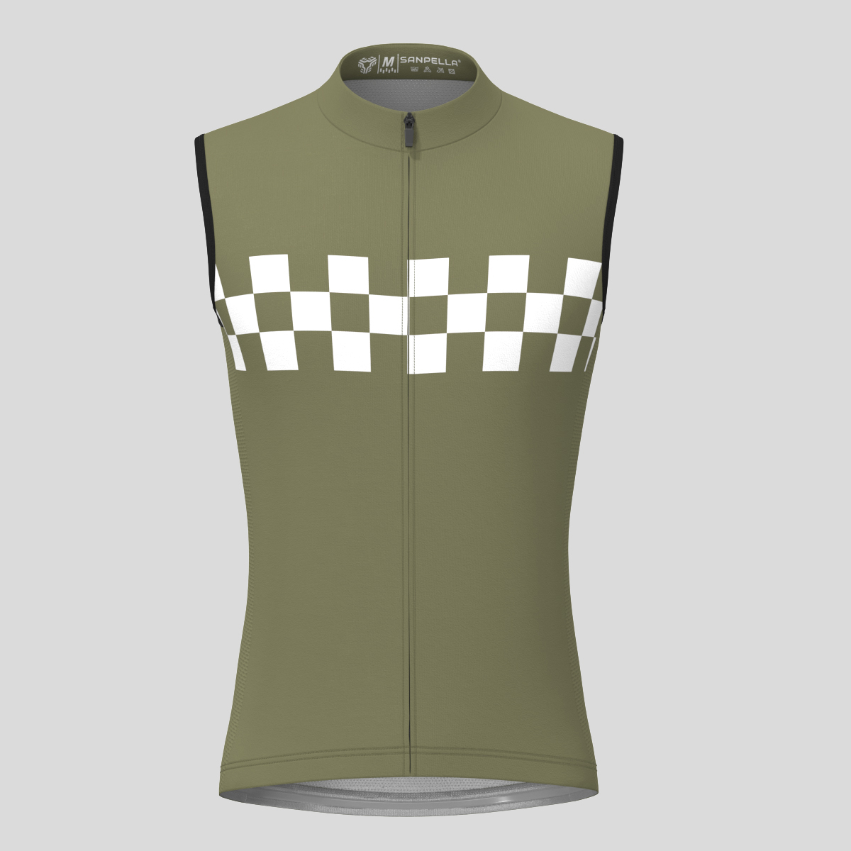 Men's Checkered Flag Retro Sleeveless Cycling Jersey - Olive