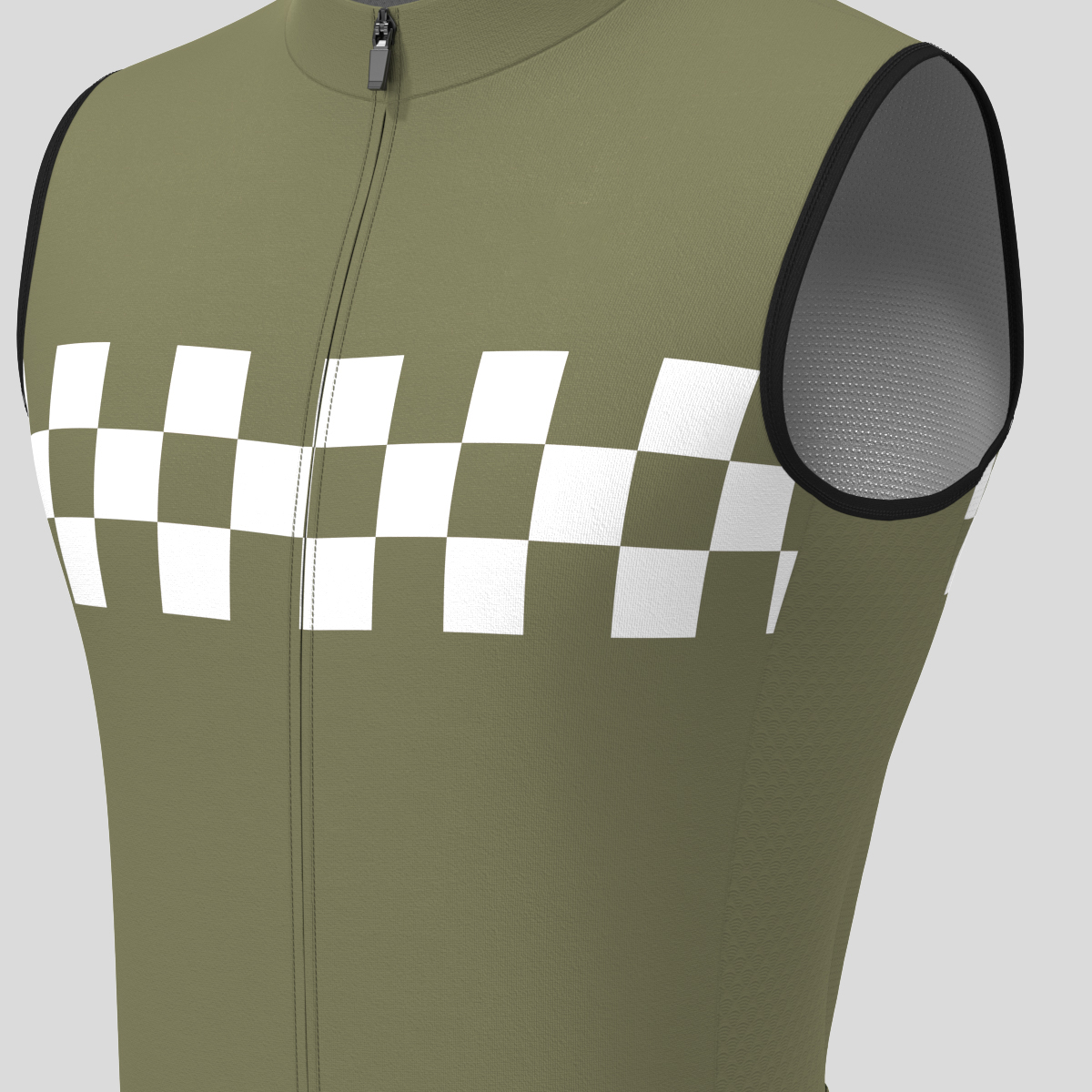 Men's Checkered Flag Retro Sleeveless Cycling Jersey - Olive
