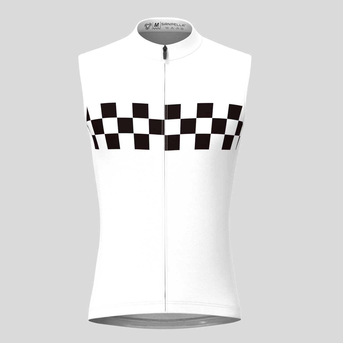 Men's Checkered Flag Retro Sleeveless Cycling Jersey - White