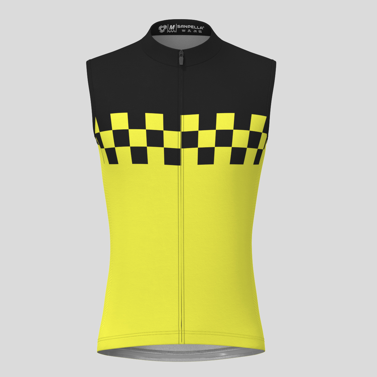 Men's Checkered Flag Retro Sleeveless Cycling Jersey - Yellow