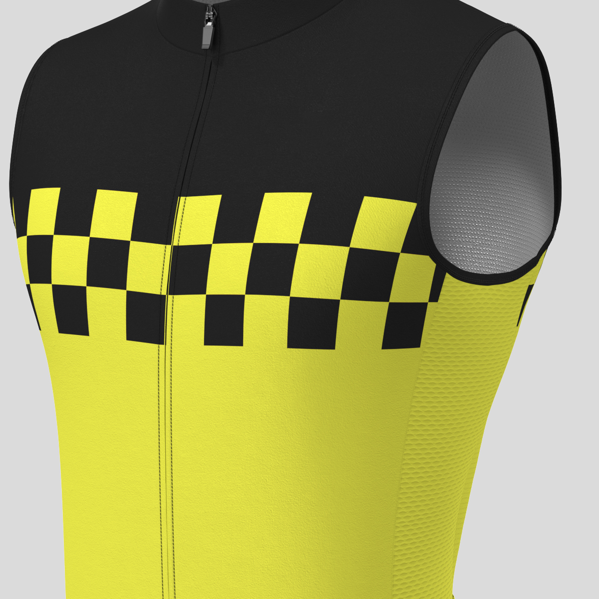 Men's Checkered Flag Retro Sleeveless Cycling Jersey - Yellow