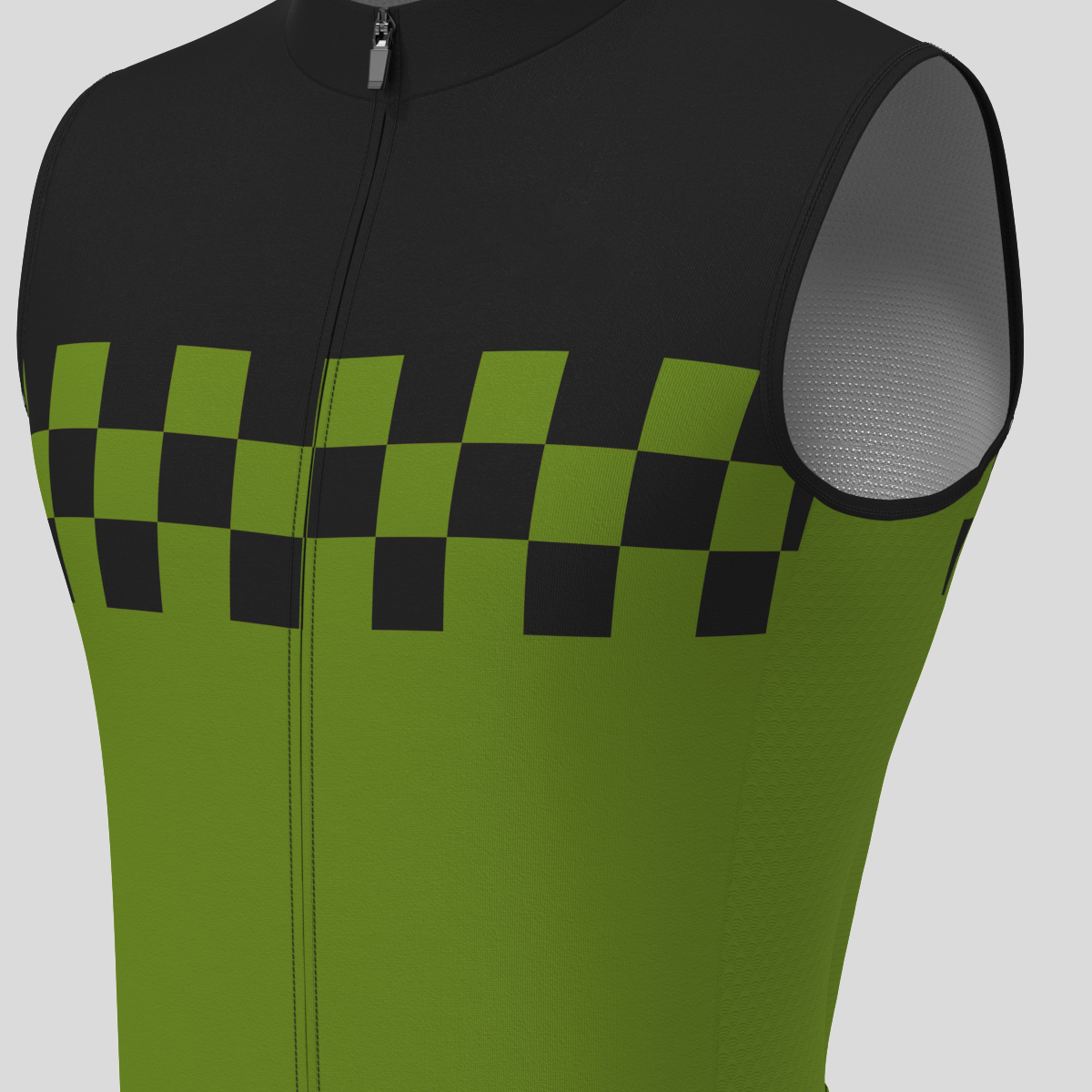 Men's Checkered Flag Sleeveless Cycling Jersey - Forest
