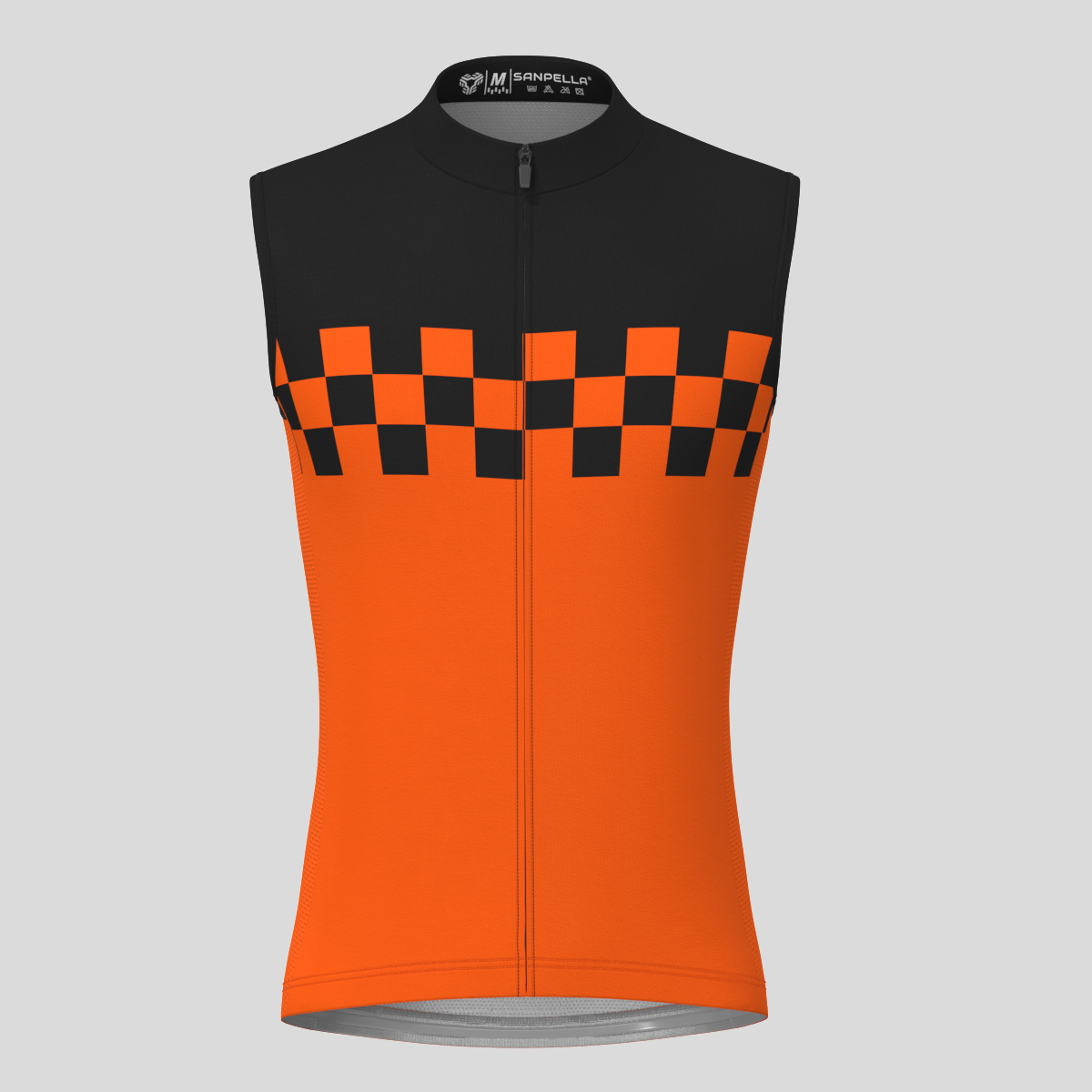 Men's Checkered Flag Sleeveless Cycling Jersey - Tangerine