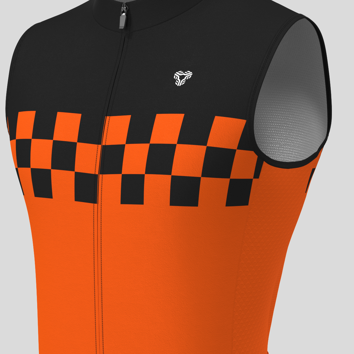 Men's Checkered Flag Sleeveless Cycling Jersey - Tangerine