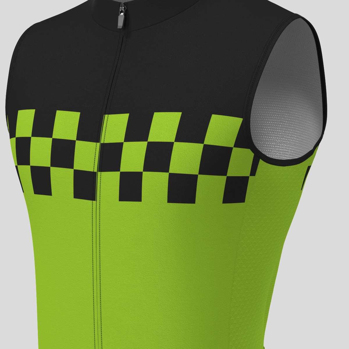 Men's Checkered Flag Sleeveless Cycling Jersey - Wasabi 