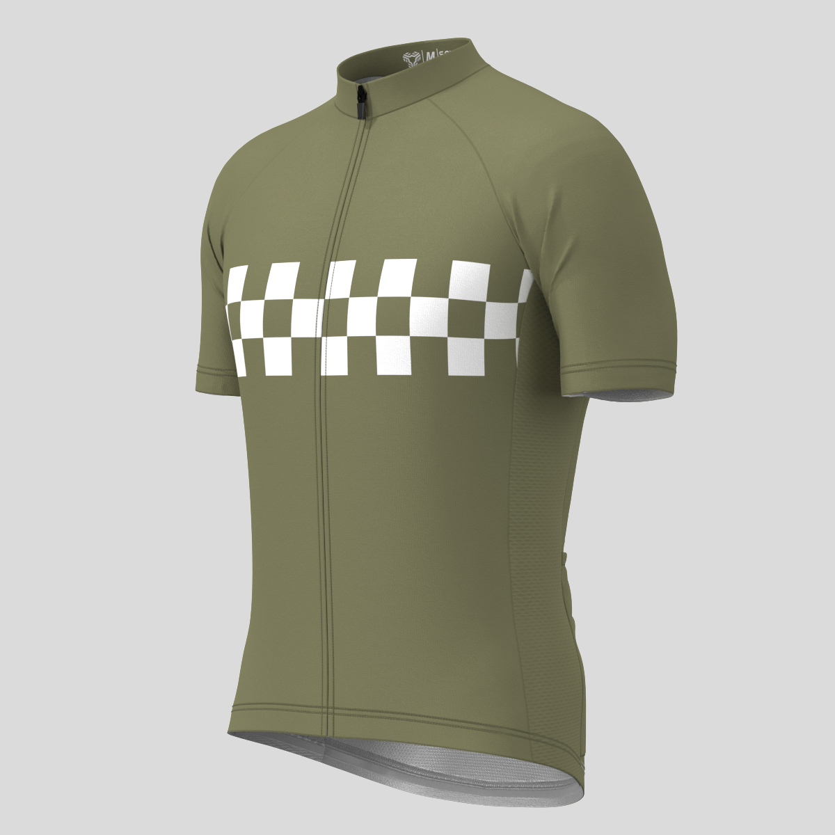 Men's Checkered Flag Retro Cycling Jersey Olive Sanpella.cc