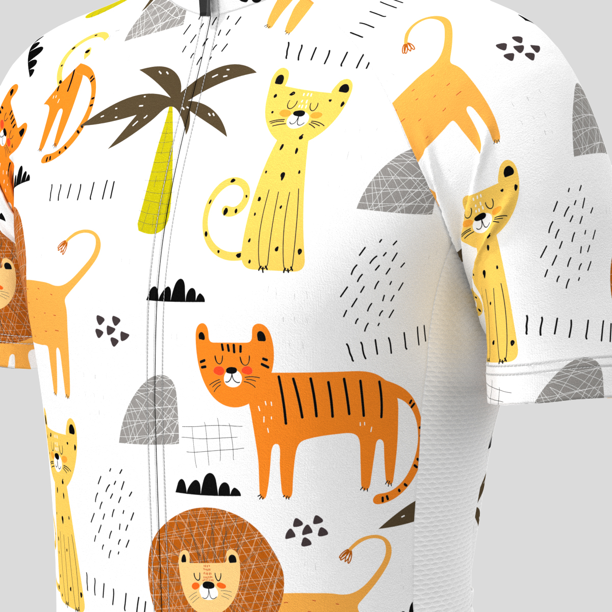 Cartoon Lions Tigers Leopards Men's Cycling Jersey