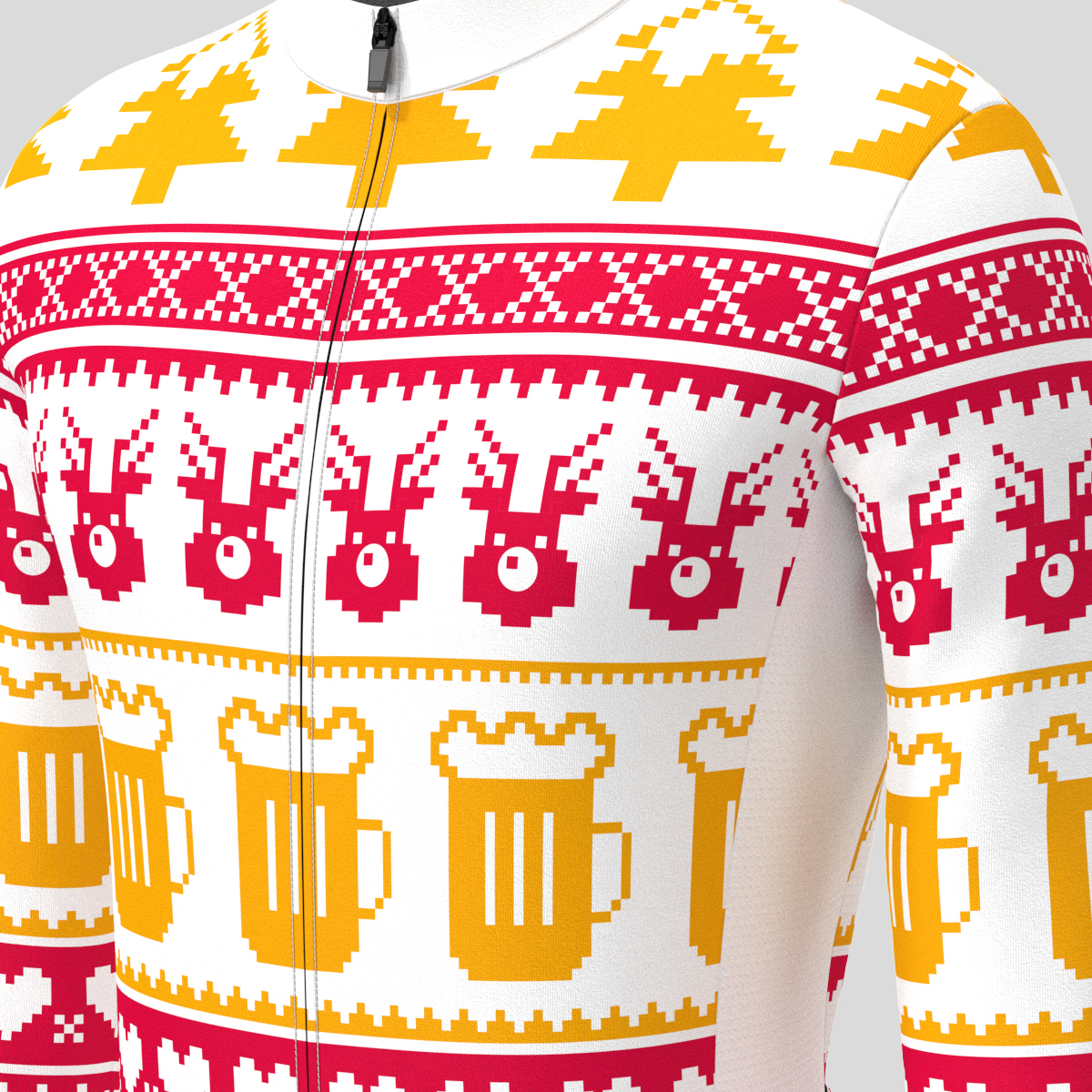 Christmas Sweater Beer Reindeer Men's LS Cycling Jersey