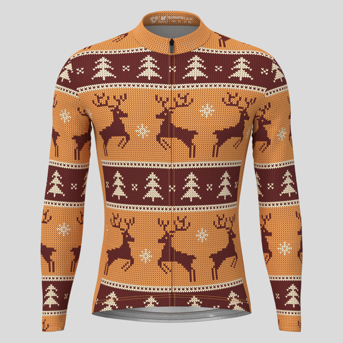 XMAS Ugly Sweater Themed Men's LS Cycling Jersey - Brown