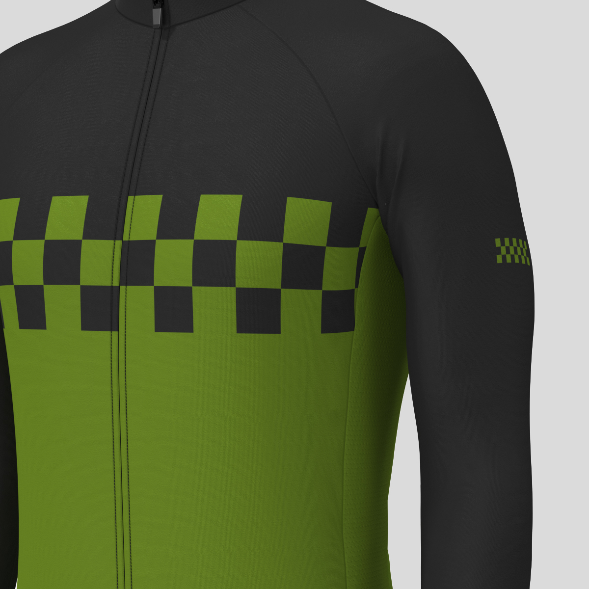 Men's Checkered Flag LS Cycling Jersey - Forest 