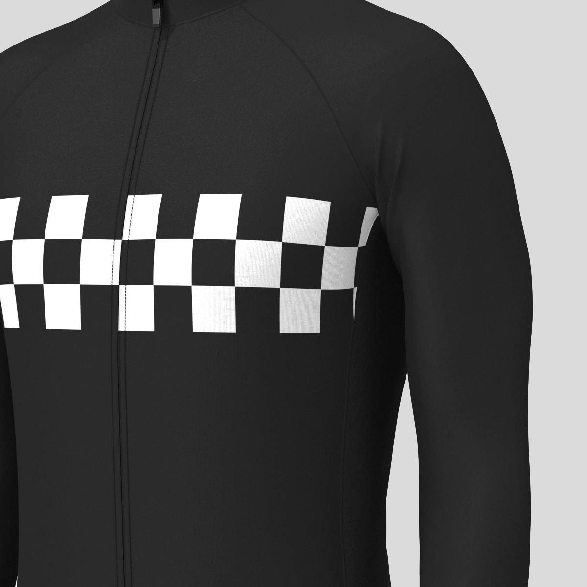 Men's Checkered Flag Retro LS Cycling Jersey - Black