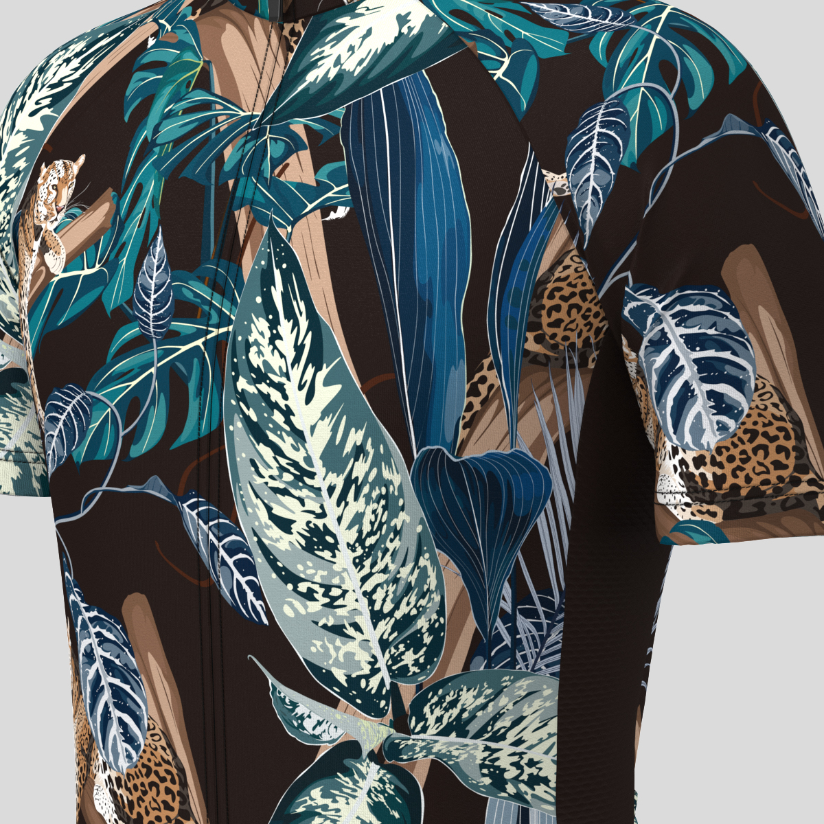 Tiger Leopard Tropical Plants Print Men's Cycling Jersey