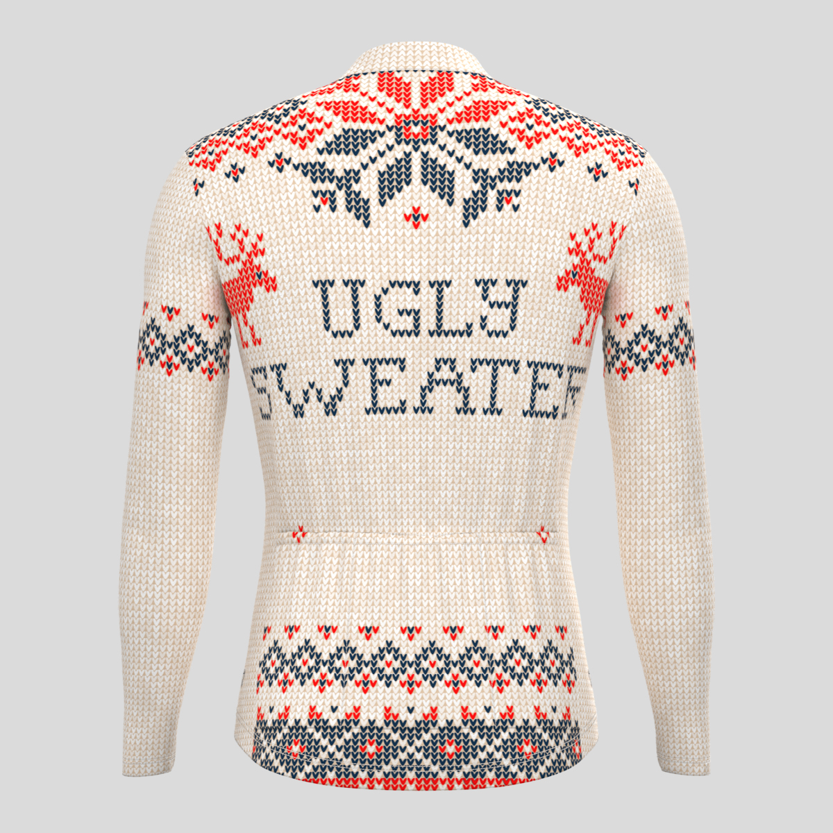 XMAS Ugly Sweater Themed Men's LS Cycling Jersey - Beige