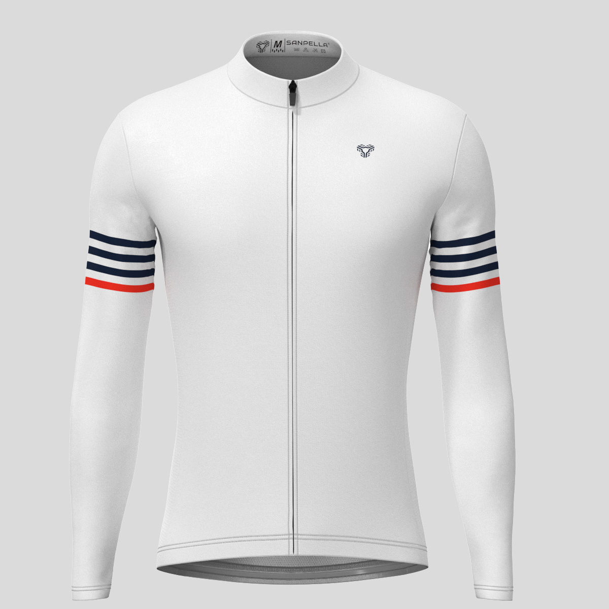 Minimal Stripes Men's LS Cycling Jersey - White/Navy/Red