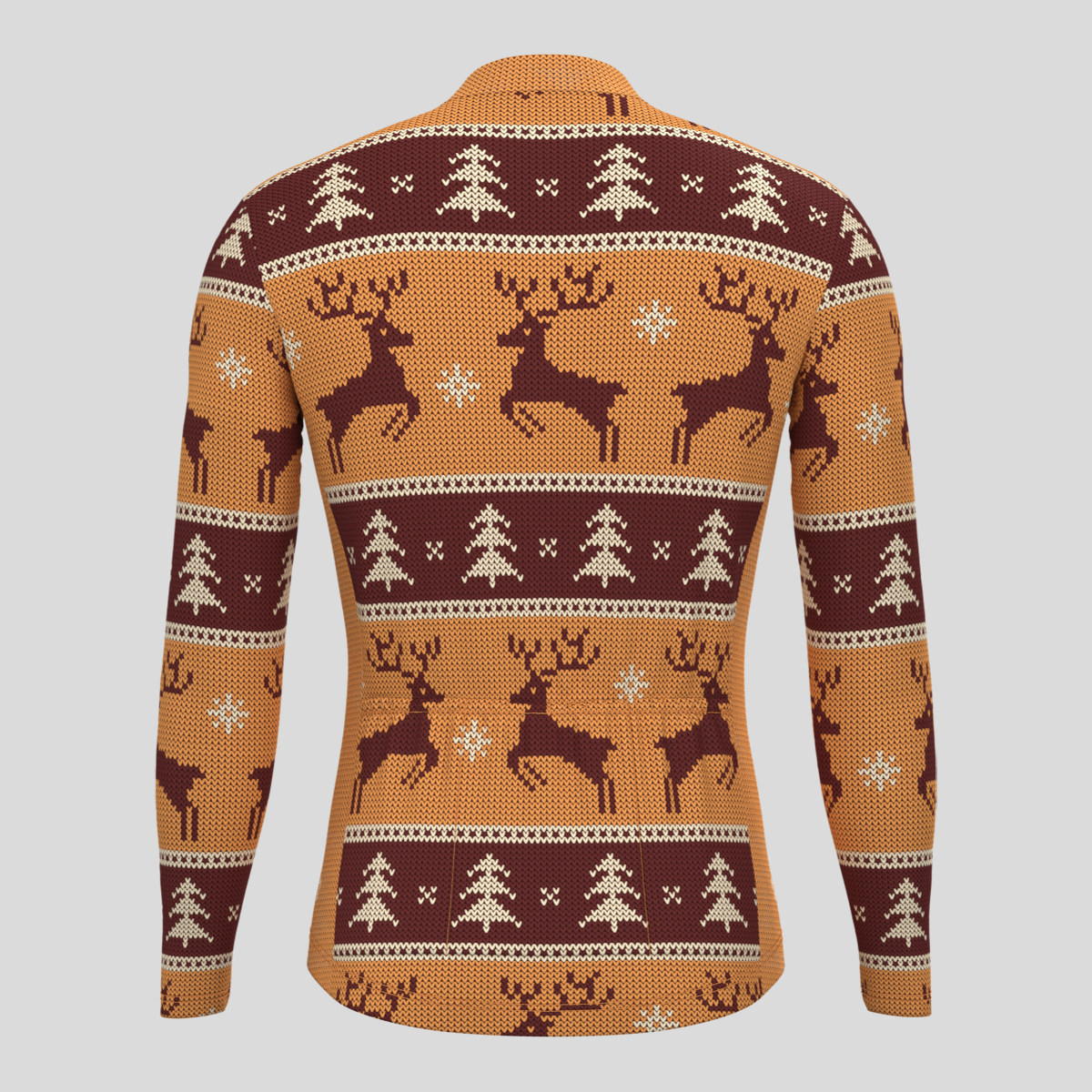 XMAS Ugly Sweater Themed Men's LS Cycling Jersey - Brown