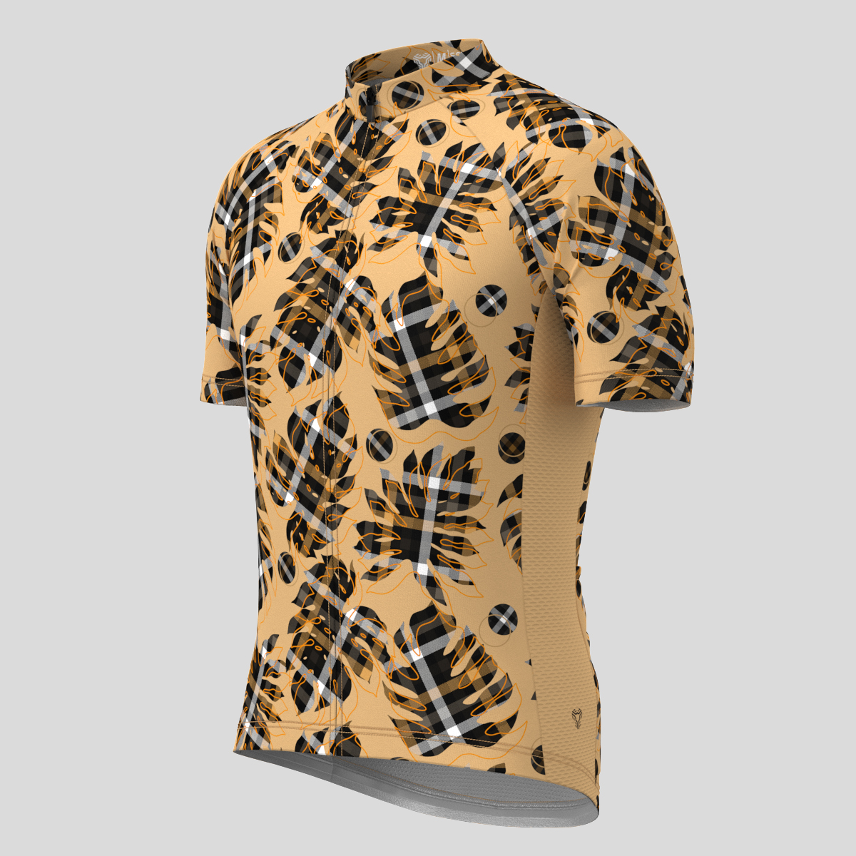 Plaid Textured Tropical Leaves Men's Cycling Jersey