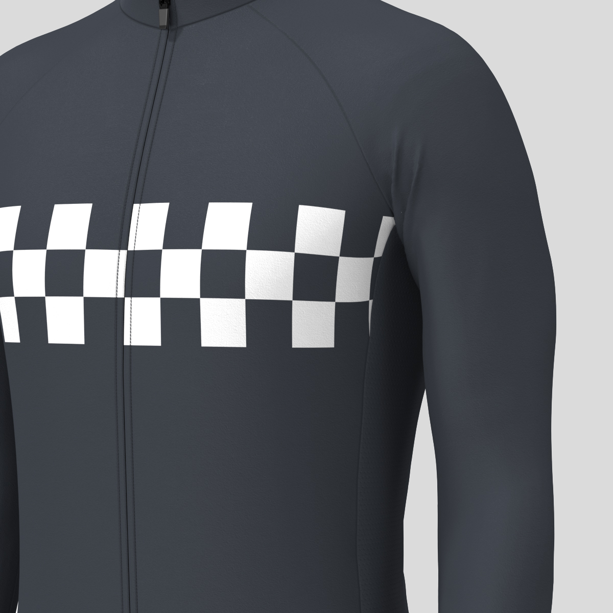 Men's Checkered Flag Retro LS Cycling Jersey - Graphite