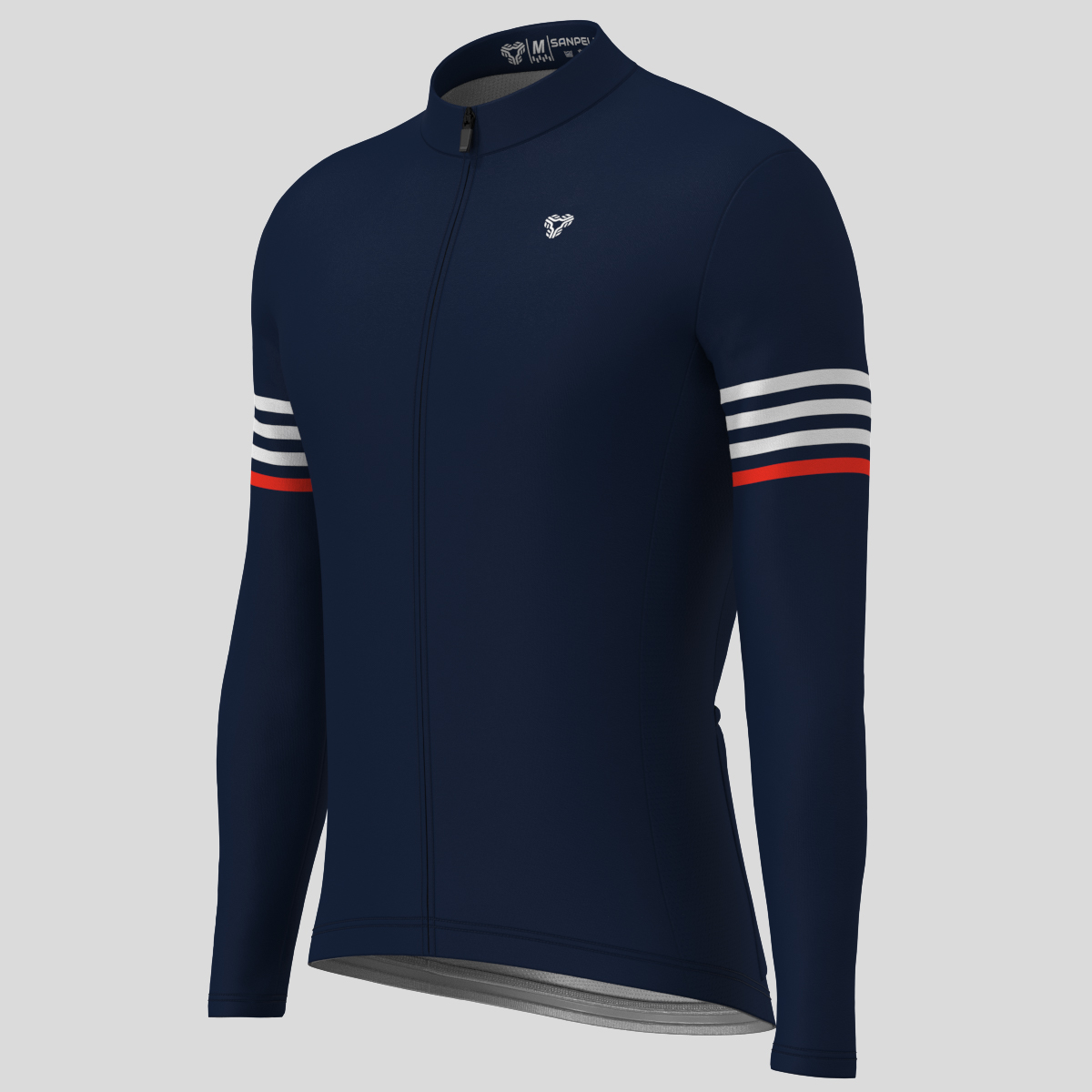 Minimal Stripes Men's LS Cycling Jersey - Navy/White/Red