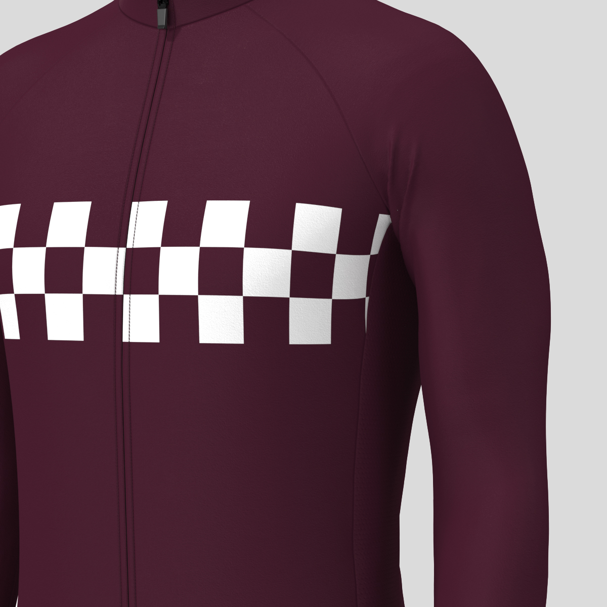 Men's Checkered Flag Retro LS Cycling Jersey - Burgundy