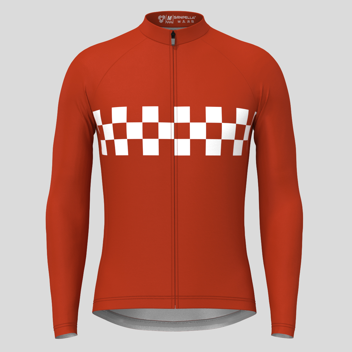 Men's Checkered Flag Retro LS Cycling Jersey - Brick
