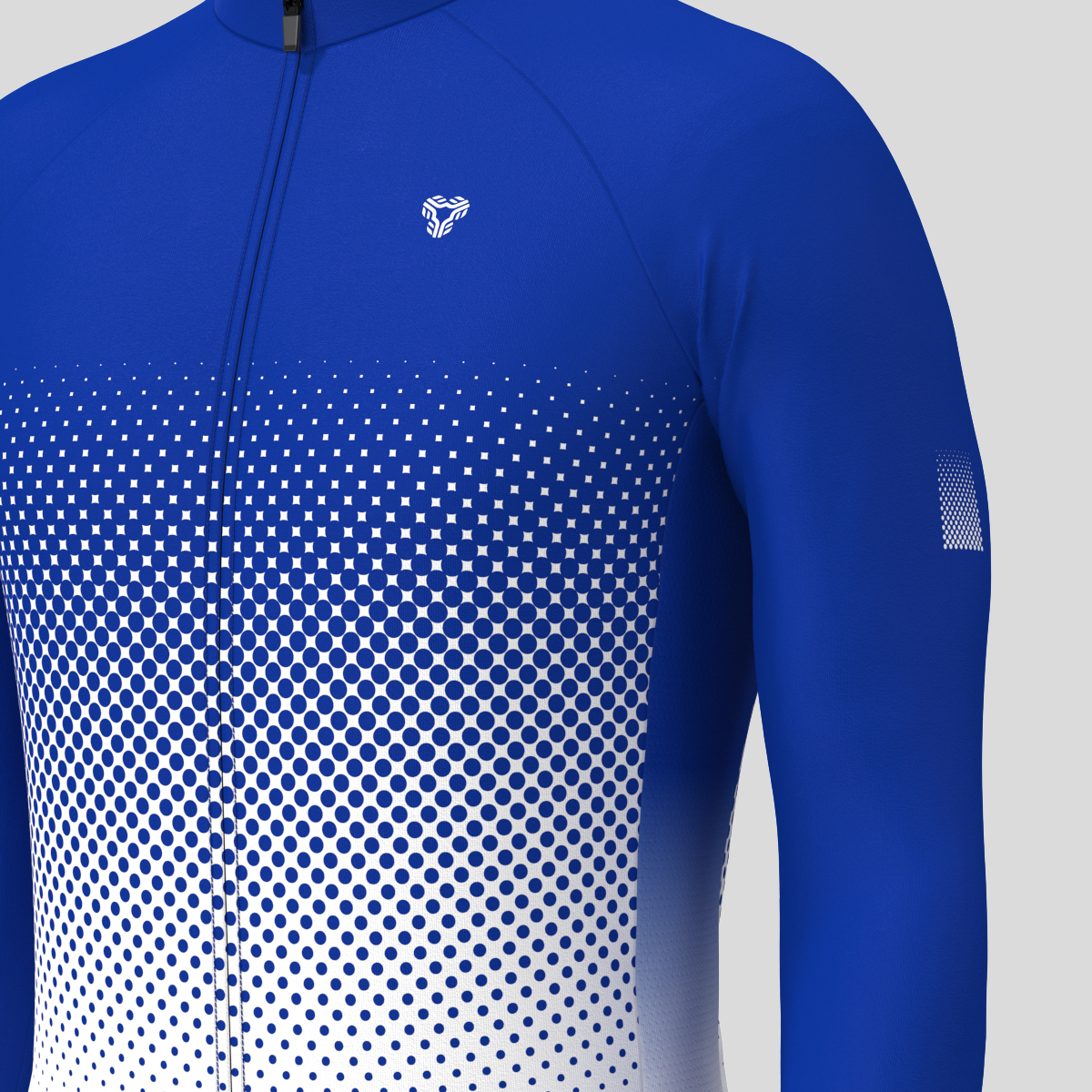 Polka Dot Gradient Men's LS Cycling Jersey - Racing Blue