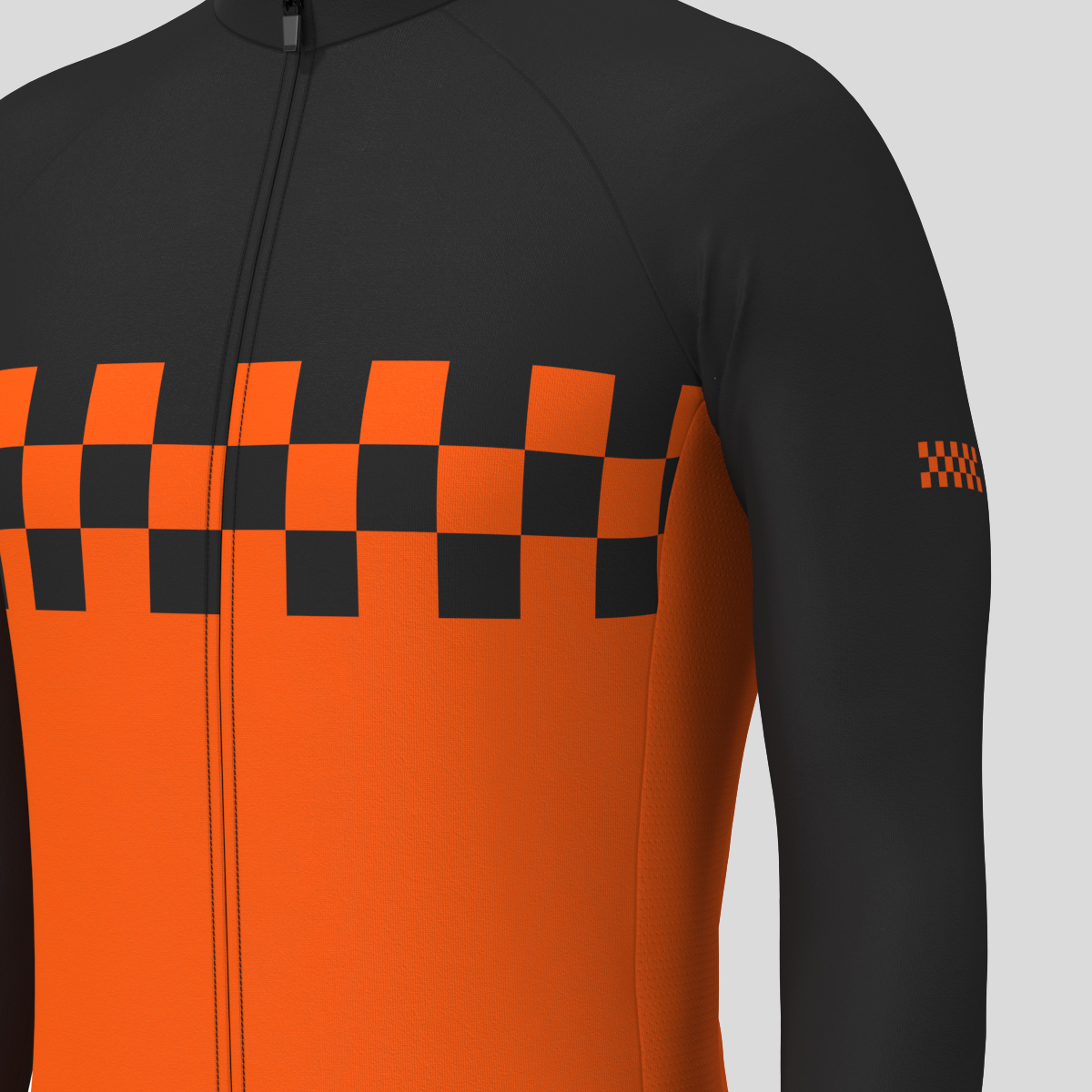 Men's Checkered Flag LS Cycling Jersey - Tangerine