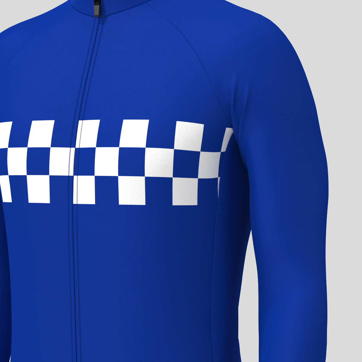 Men's Checkered Flag Retro LS Cycling Jersey - Racing Blue