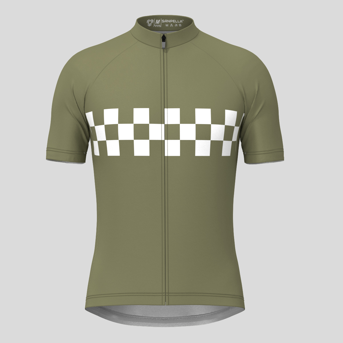 Men's Checkered Flag Retro Cycling Jersey - Olive