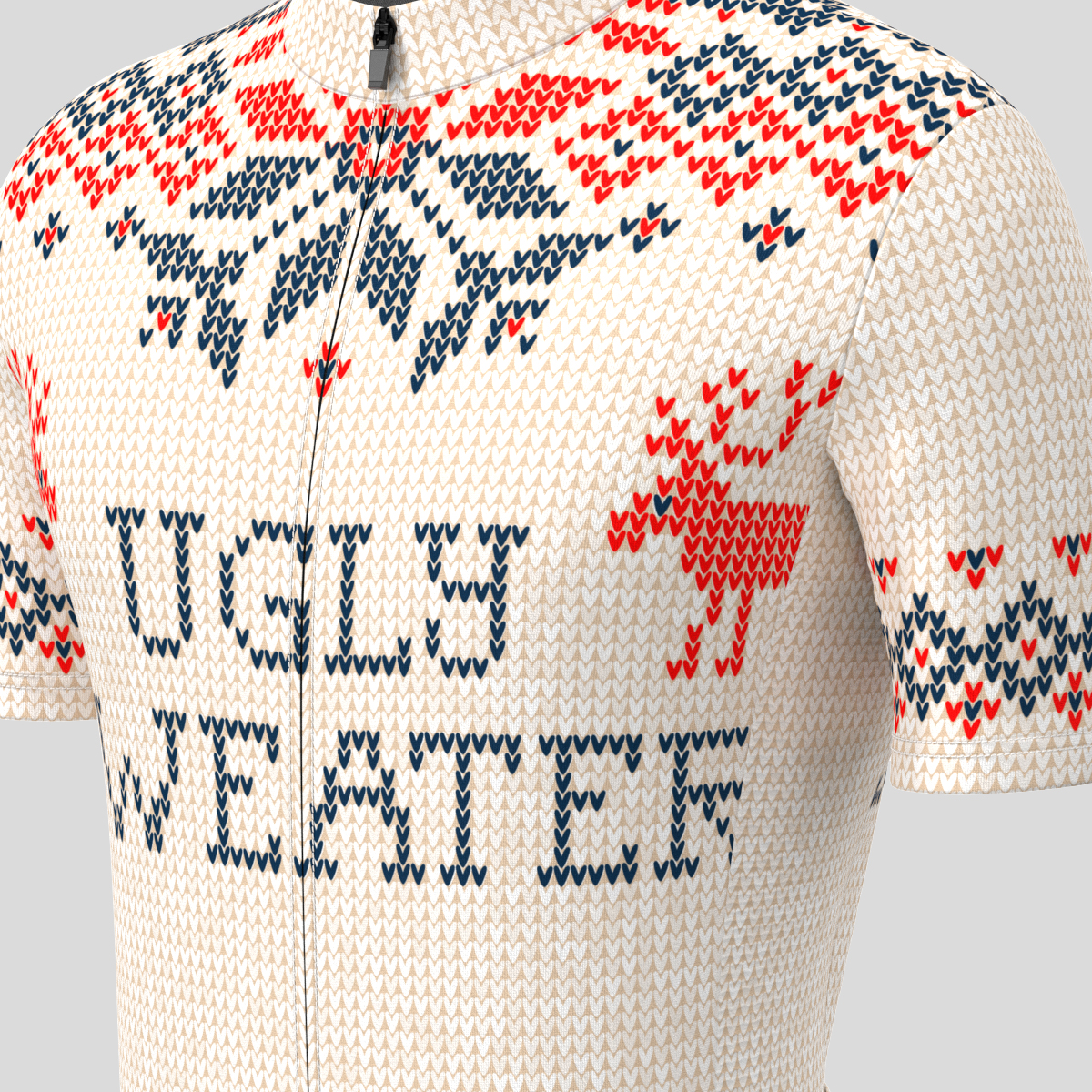 XMAS Ugly Sweater Themed Men's Cycling Jersey - Beige