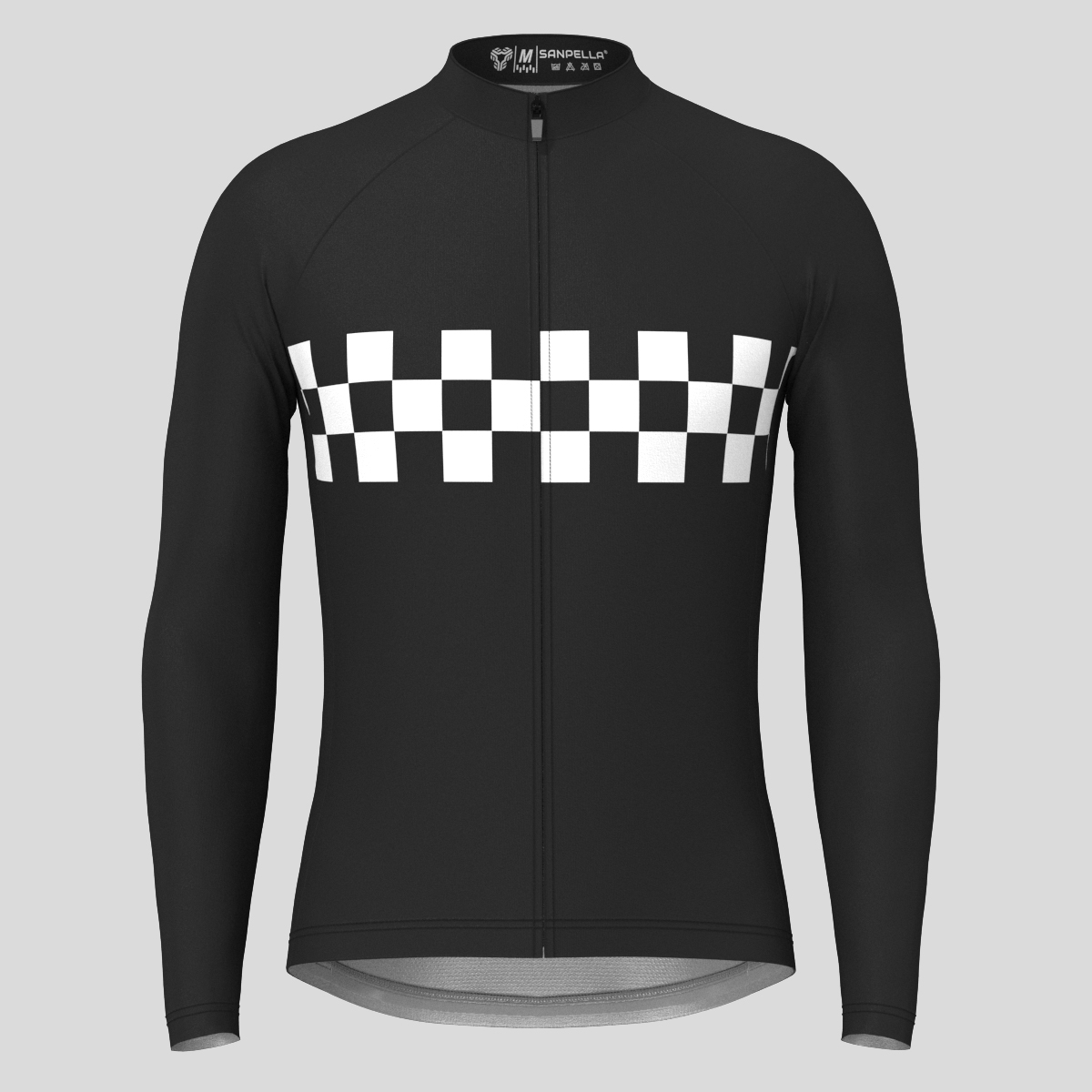 Men's Checkered Flag Retro LS Cycling Jersey - Black